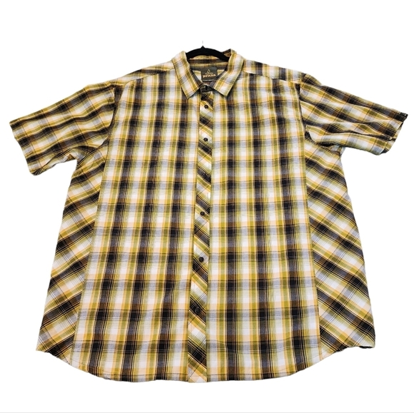 Prana snap button short sleeve plaid organic cotton shirt - Picture 11 of 12